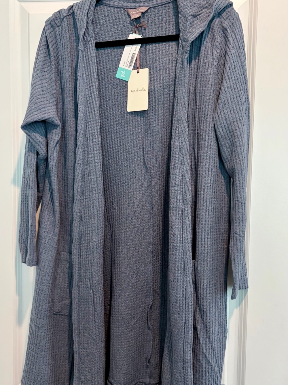 Light Blue Waffle-Knit Hooded Cardigan - Cozy Layering Cardigan